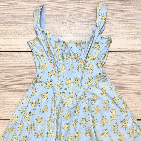 House of CB Saira Floral Lace-Up Corset Cocktail Dress in soft blue | Size M - Picture 3 of 12